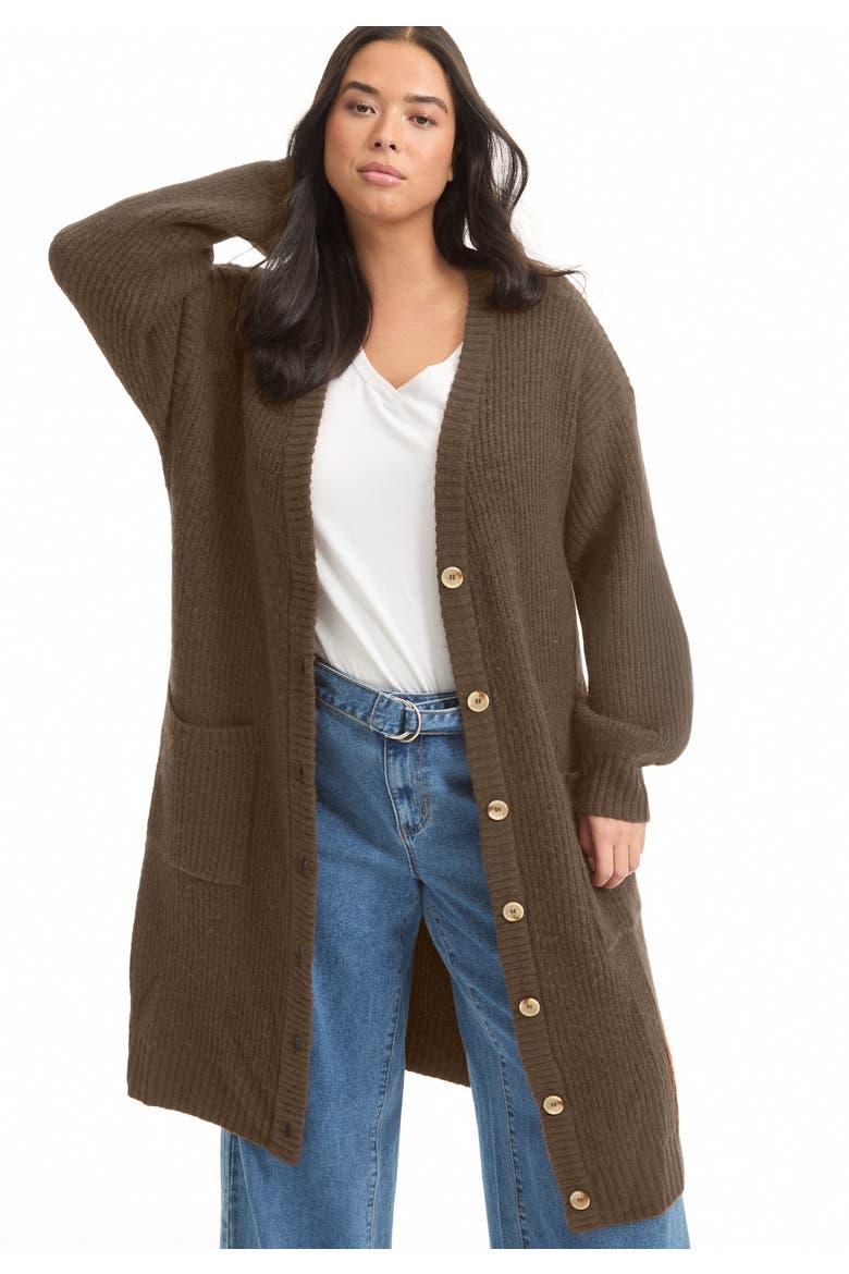 Midi Length Button Down Cardigan, Alternate, color, COCOA