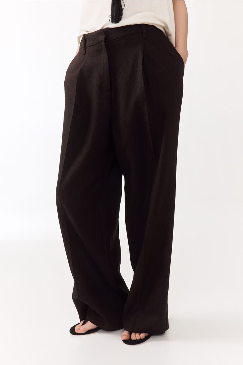 Tailored Linen-blend Trousers, Alternate, color, Dark brown
