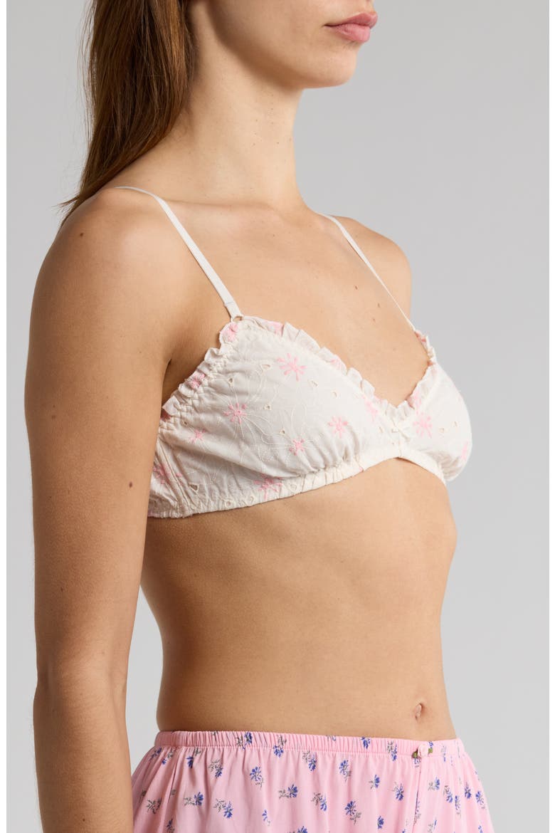 Eyelet Cotton Bralette, Alternate, color, IVORY/ PINK MULTI