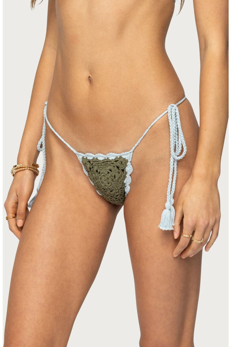 Crochet String Bikini Bottoms, Alternate, color, GREEN