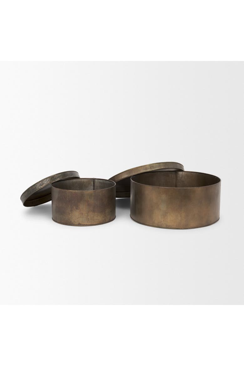 Josephine Round Antique Set of 2 Metal Boxes, Alternate, color, Gold