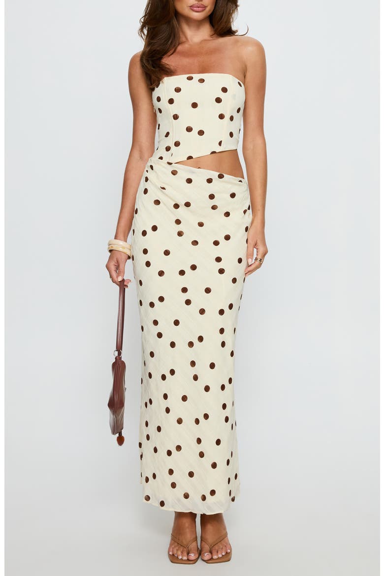 Jasira Strapless Polka Dot Maxi Dress, Main, color, CREAM POLKA DOT