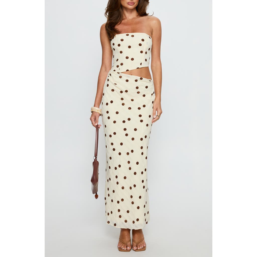 Princess Polly Jasira Strapless Polka Dot Maxi Dress In White