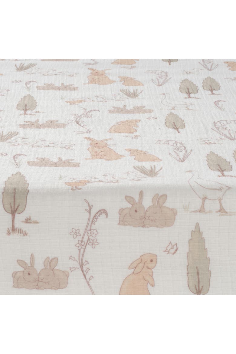 Signature Bunny Hop Organic Cotton Muslin Baby Fitted Crib Sheet, Alternate, color, Cream