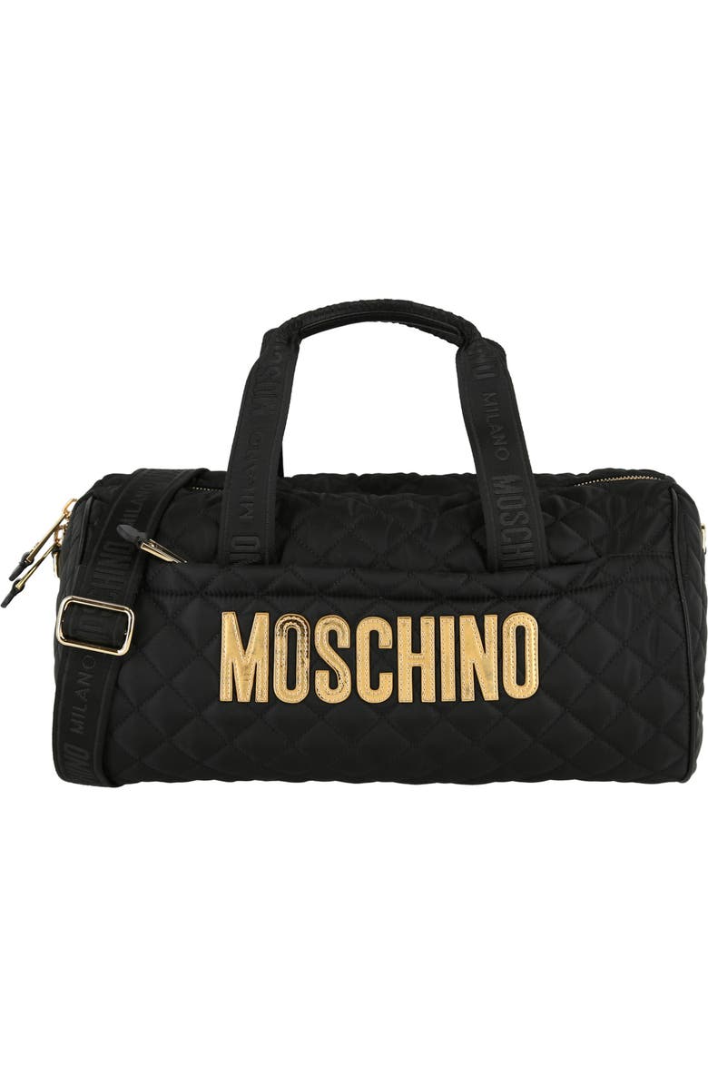 Moschino Travel Quilted Duffle Bag, Main, color,