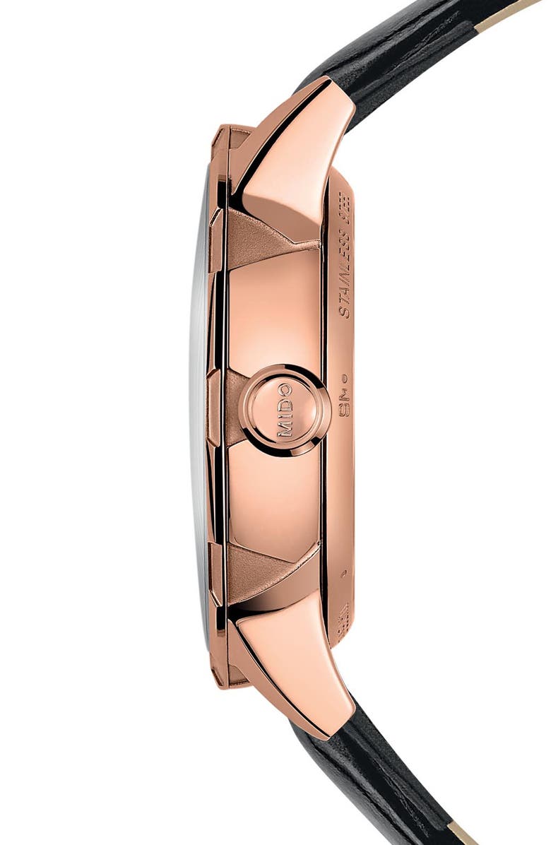 MIDO Rainflower Blossom Skeleton Automatic Leather Strap Watch, 34mm, Alternate, color, White Mother Of Pearl