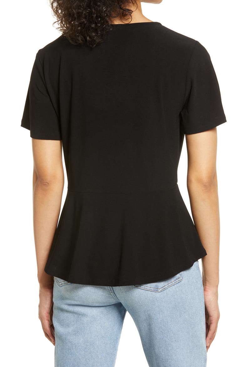 Cinch Front Peplum Top, Alternate, color, BLACK