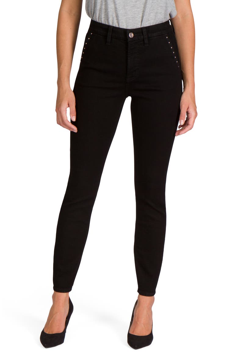 Stud Pocket Ankle Skinny Jeans, Main, color, BLACK