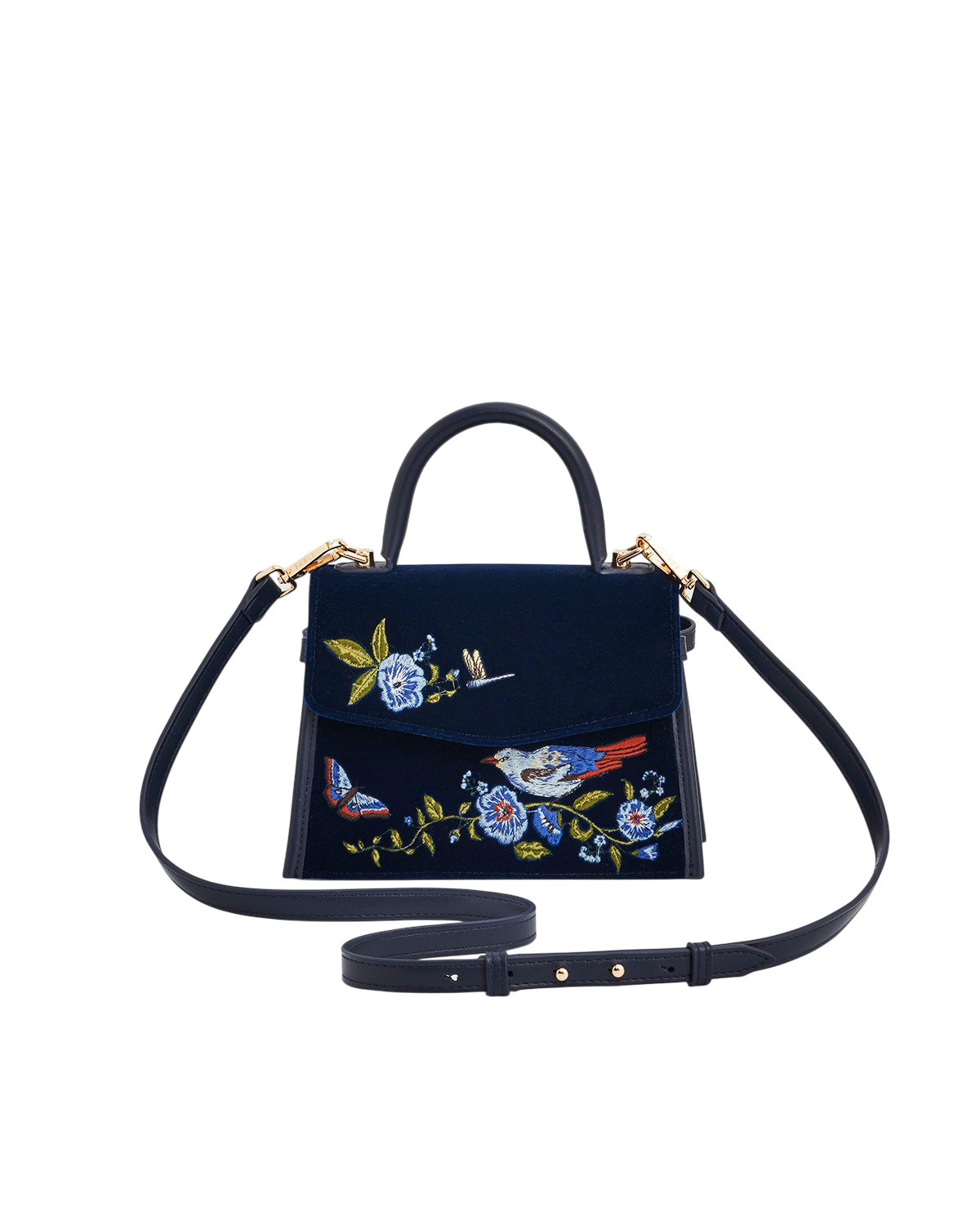 Eliza Nightingale Embroidered Velvet Top Handle Purse, Alternate, color, Navy