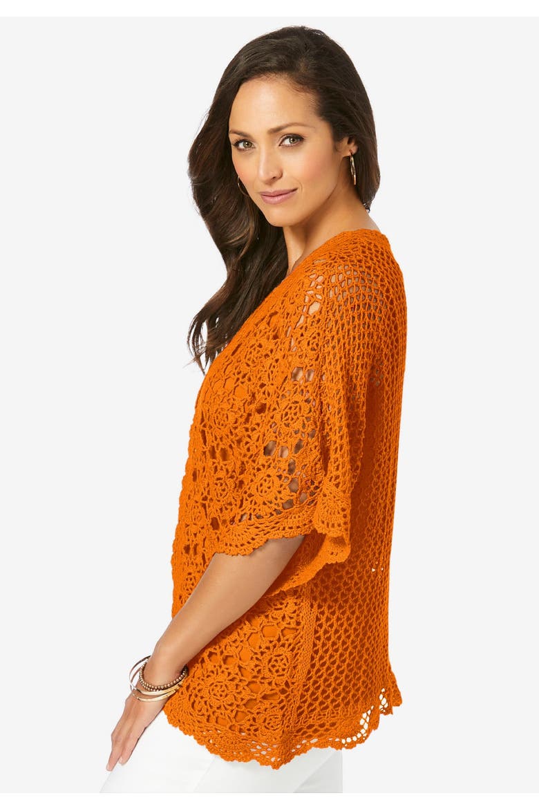 Crochet Cardigan, Alternate, color, VIVID RED