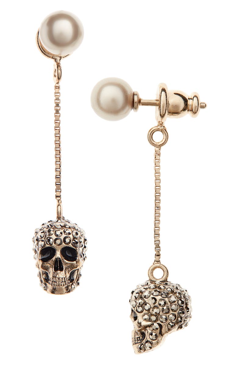 McQueen Alexander McQueen Pavé Skull Drop Earrings, Main, color,