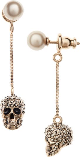 Alexander McQueen Pave Skull Stud Earringイヤリング Women's Pave Skull Chain Earrings in Gold | Alexander McQueen US