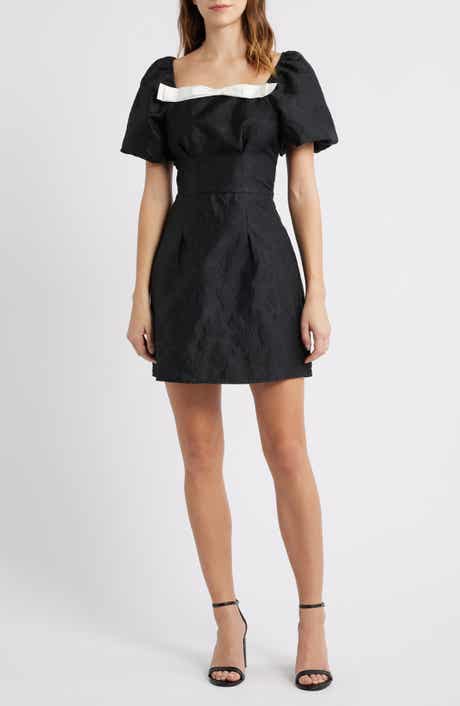 Sister Jane Puff Sleeve Jacquard Cocktail Minidress