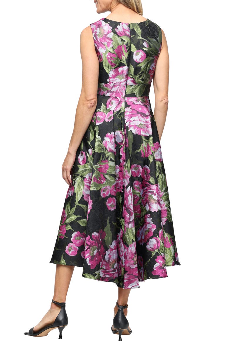 SL FASHIONS Floral Jacquard Cocktail Dress, Alternate, color, Black Multi