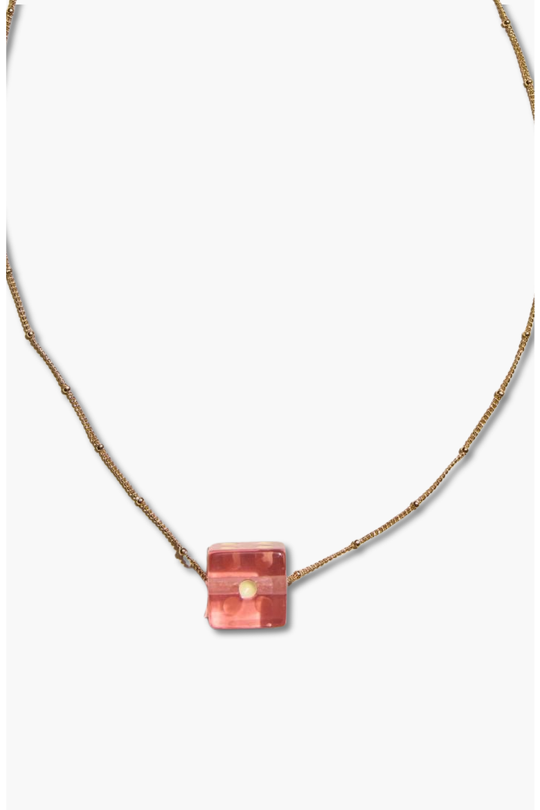 Dice Charm Necklace, Alternate, color, Pink/ Gold