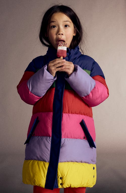 Mini Boden Kids' Longline Hooded Quilted Puffer Coat In Multi