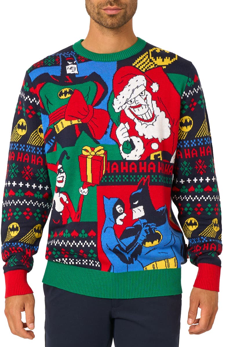 OppoSuits Batman Christmas Crewneck Sweater, Main, color, Green Multi