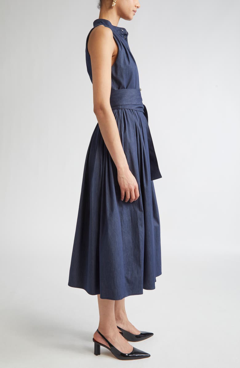 Carolina Herrera Sleeveless Cotton Blend Belted Shirtdress, Alternate, color, Dark Navy