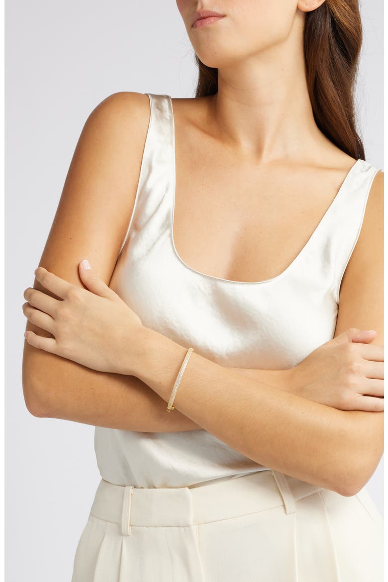 Pavé Cubic Zirconia Bangle, Alternate, color, CLEAR- GOLD