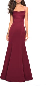 La Femme Fitted Long Dress with Seams and Large Gold Zipper