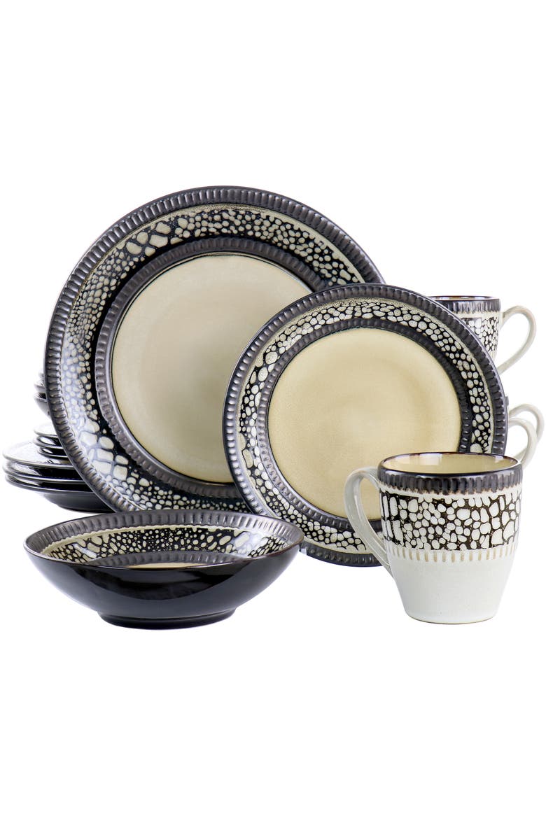 Elama Desert Sand 16 Piece Stoneware Dinnerware Set, Main, color, White