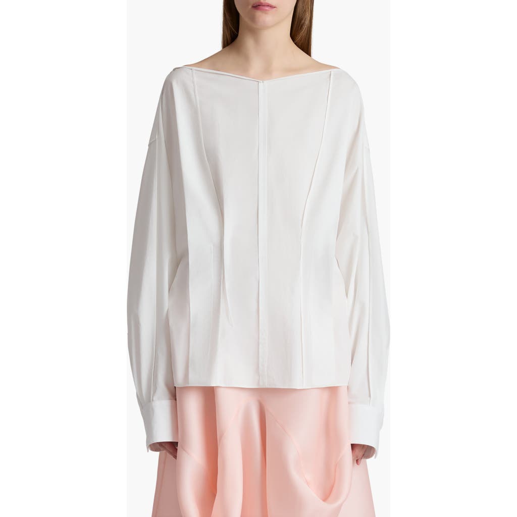 Shop Khaite Wenley Pleated Cotton Poplin Top In White