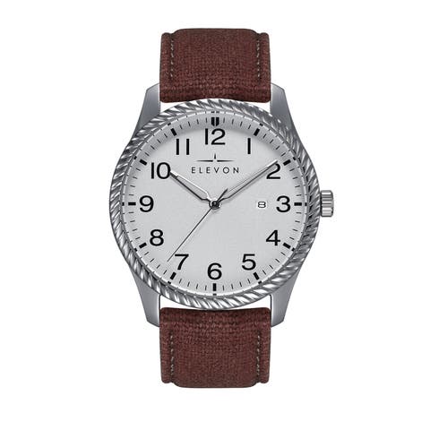 Crosswind Canvas-Overlaid Leather-Band Watch w/ Date