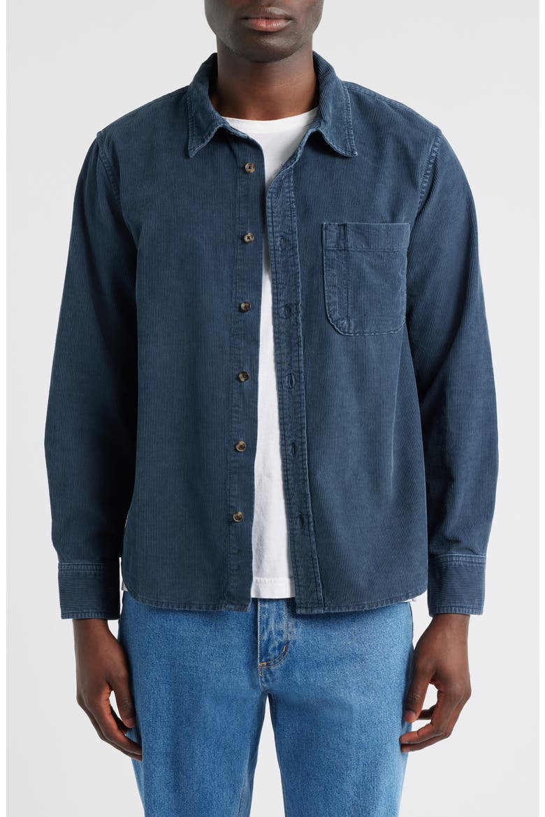 Cotton Corduroy Button-Up Shirt, Main, color, NAVY
