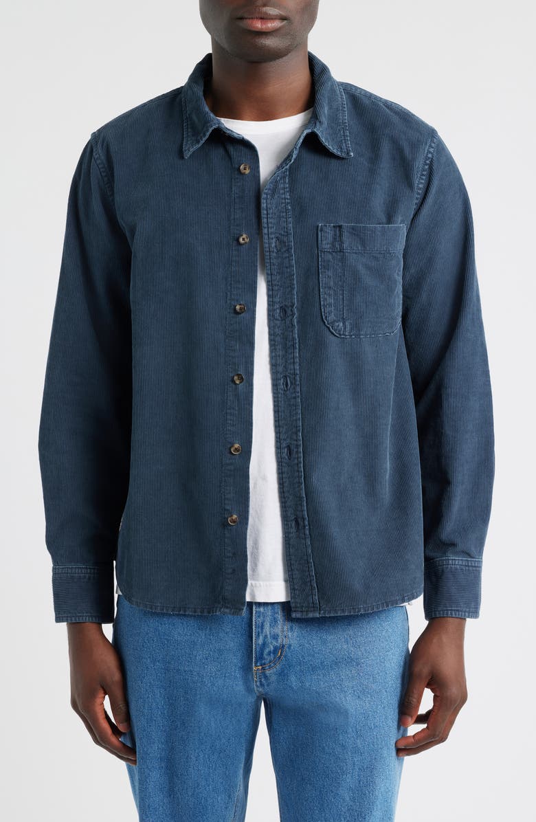 Corridor Cotton Corduroy Button-Up Shirt, Main, color, Navy