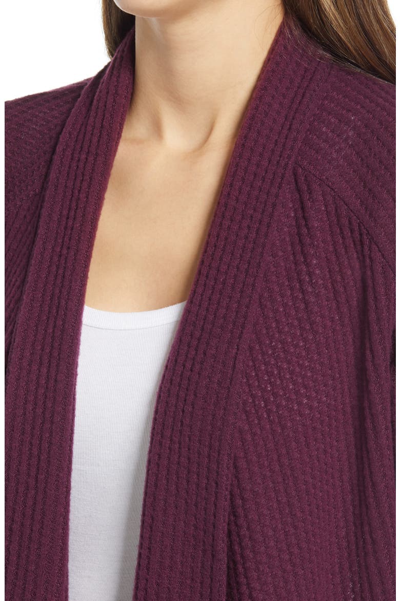 Waffle Knit Drape Front Cardigan, Alternate, color, BERRY
