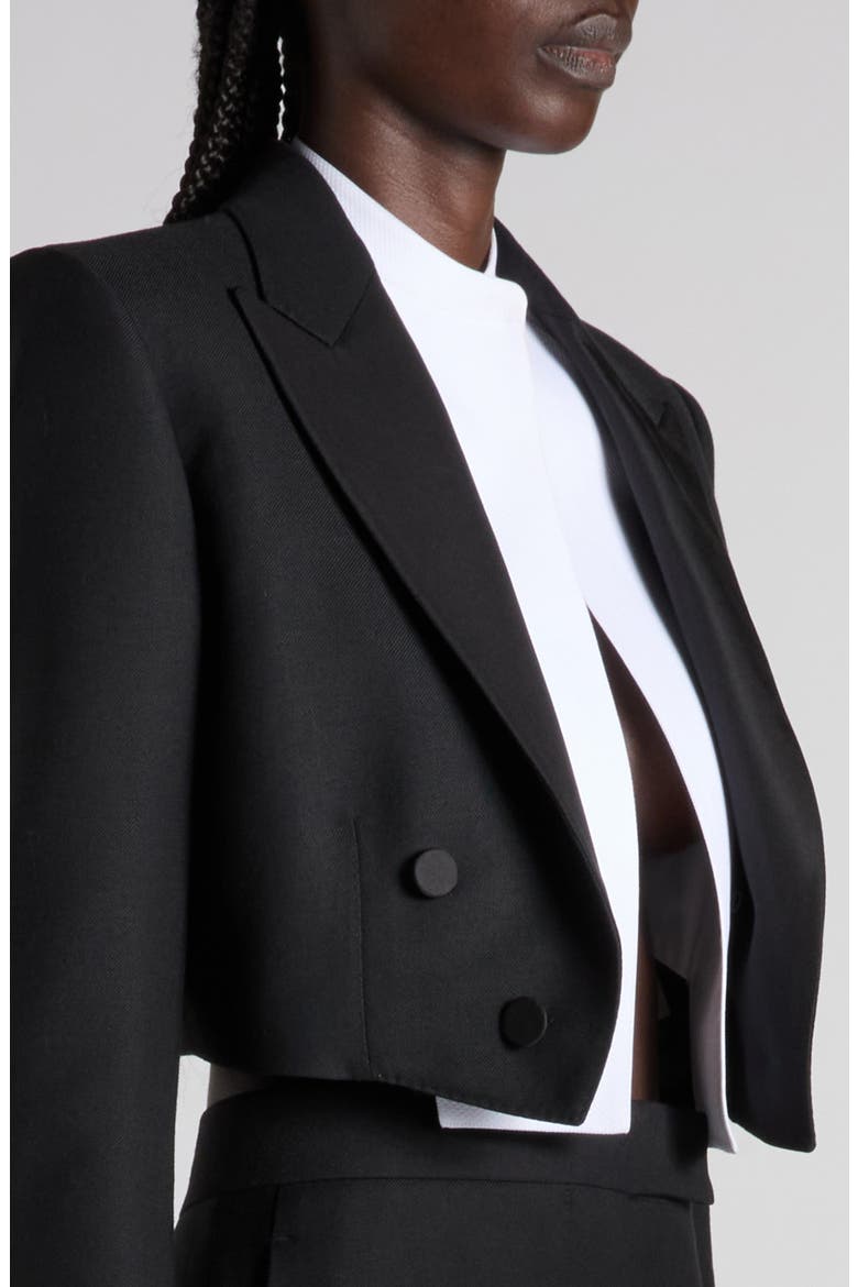 Double Breasted Crop Tuxedo Jacket, Alternate, color, LB999 BLACK