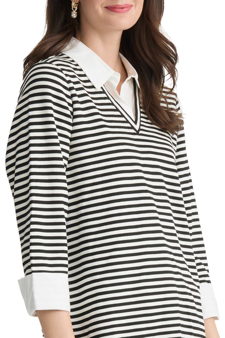 Stripe Three Quarter Sleeve Knit Twofer Top, Alternate, color, NATURAL WHITE/ JONES BLACK
