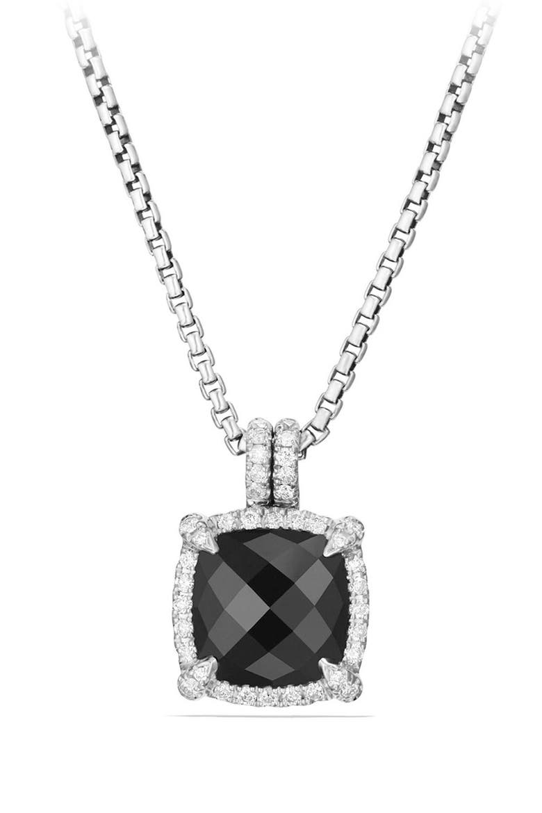 Châtelaine Small Pavé Bezel Pendant Necklace with Diamonds, Main, color, BLACK ONYX