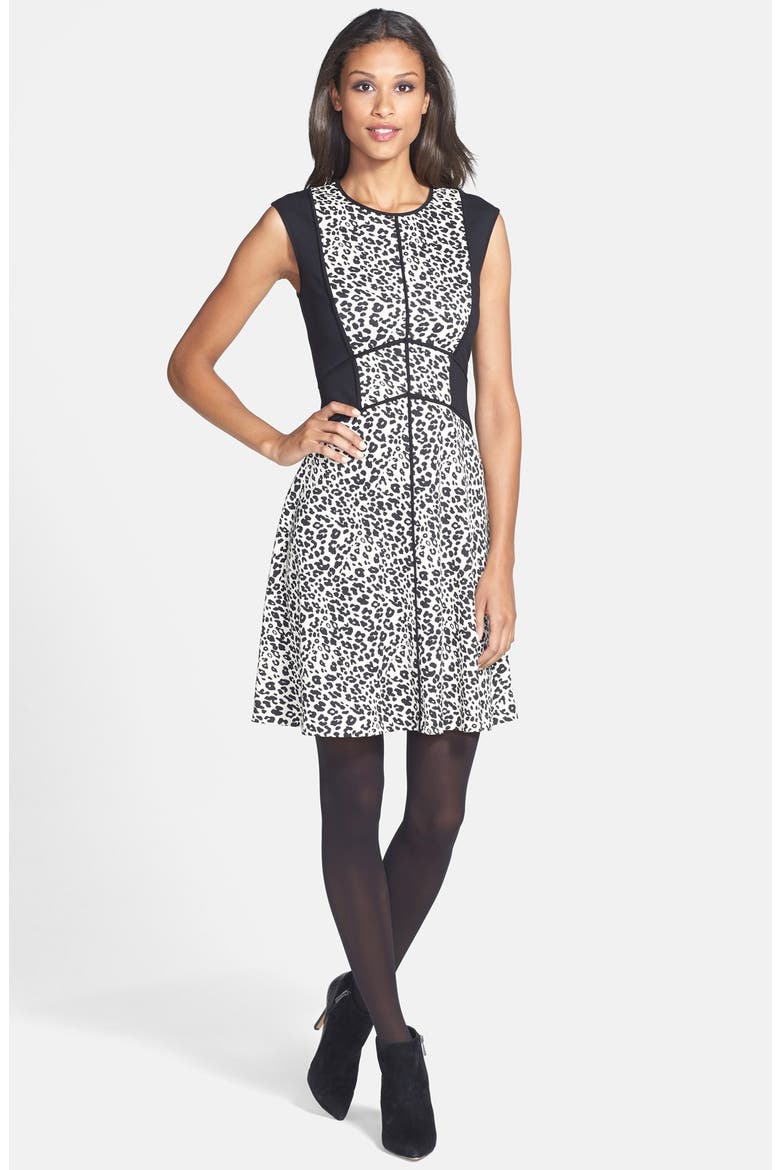 Leopard Print Ponte Knit Fit & Flare Dress, Alternate, color, BLACK/ ANIMAL