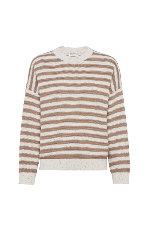 Brunello Cucinelli Cotton-blend Stripe Sweater In Neutral
