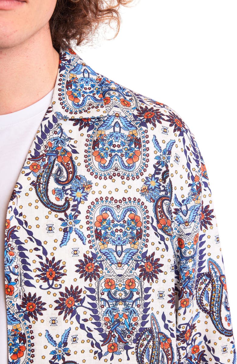 PAISLEY & GRAY Trim Fit Long Sleeve Camp Shirt, Alternate, color, White Blue Orange Paisley