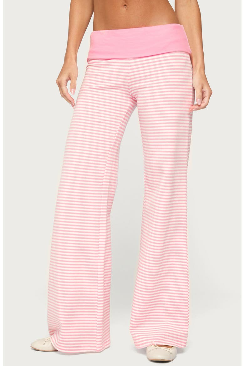 Meggy Stripe Foldover Pants, Main, color, LIGHT-PINK-AND-WHITE
