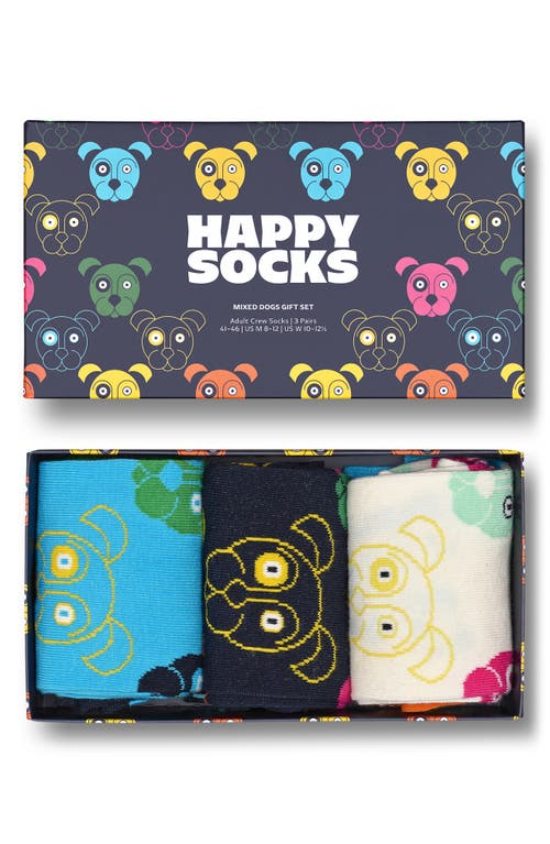 Happy Socks Dog Cotton Blend Crew Socks Gift Box, Pack Of 3 In Navy
