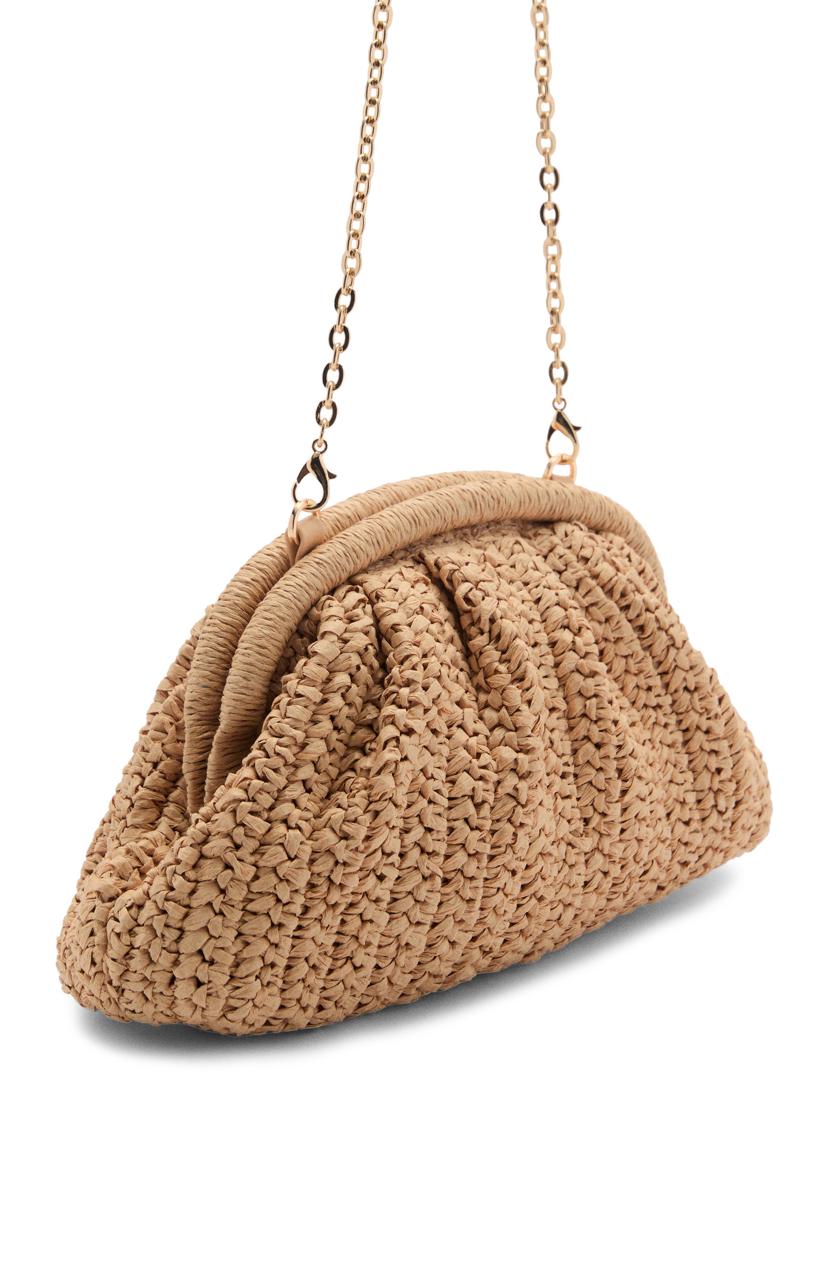 MANGO Natural Fiber Clutch Bag with Removable Chain Strap, Alternate, color, Beige