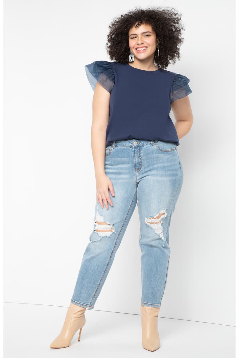 Ruffle Sleeve Top, Alternate, color, NAVY