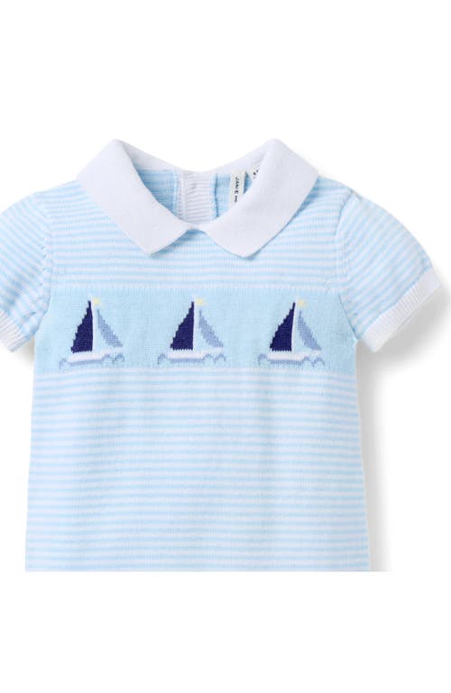 Janie And Jack The Sailboat Striped Romper In Blue