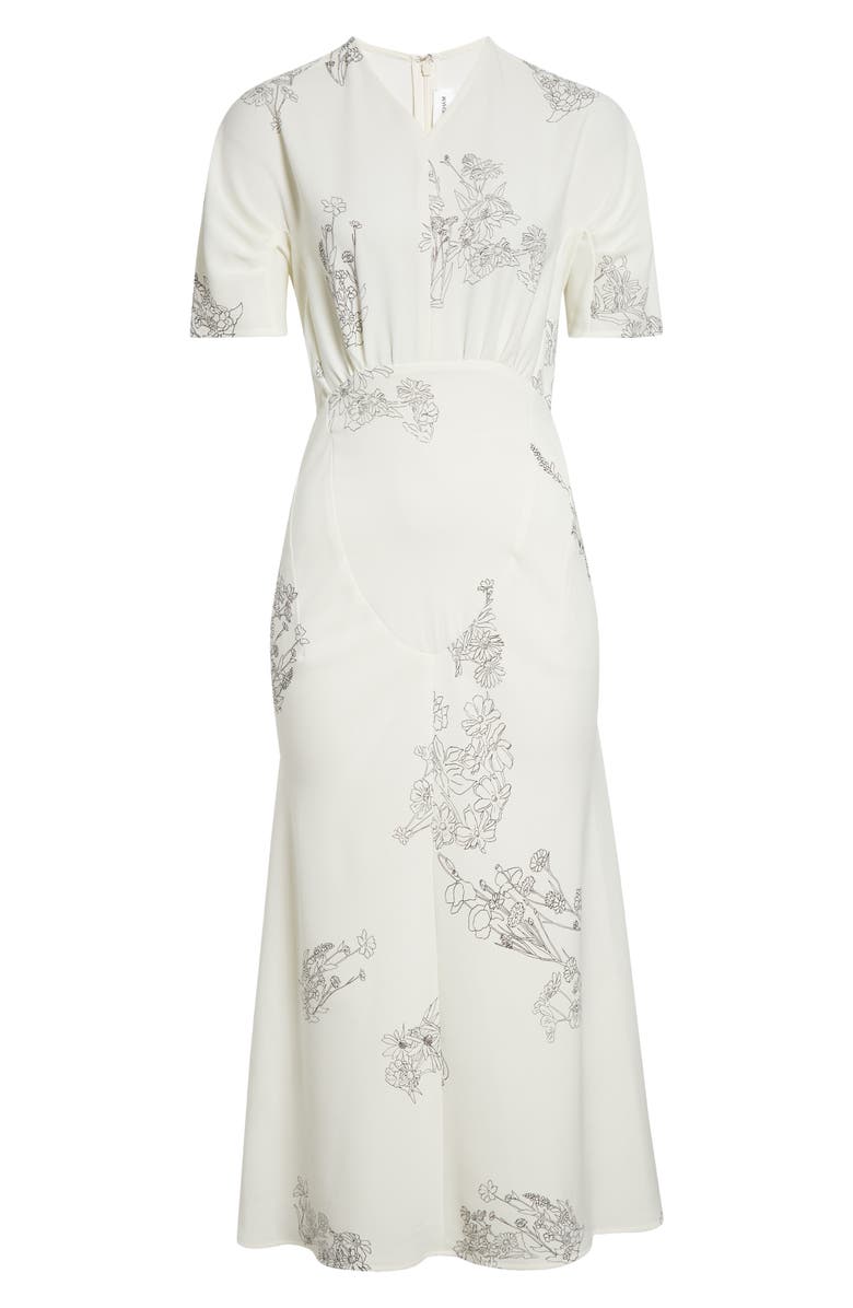 Victoria Beckham Gathered Detail Floral Stretch Cady Midi Dress, Main, color, Off White Black