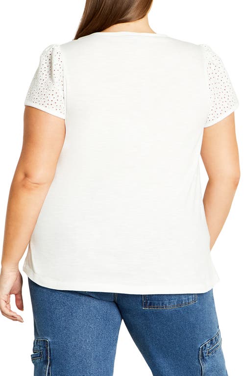 City Chic Linny Eyelet Puff Sleeve Cotton Top In White