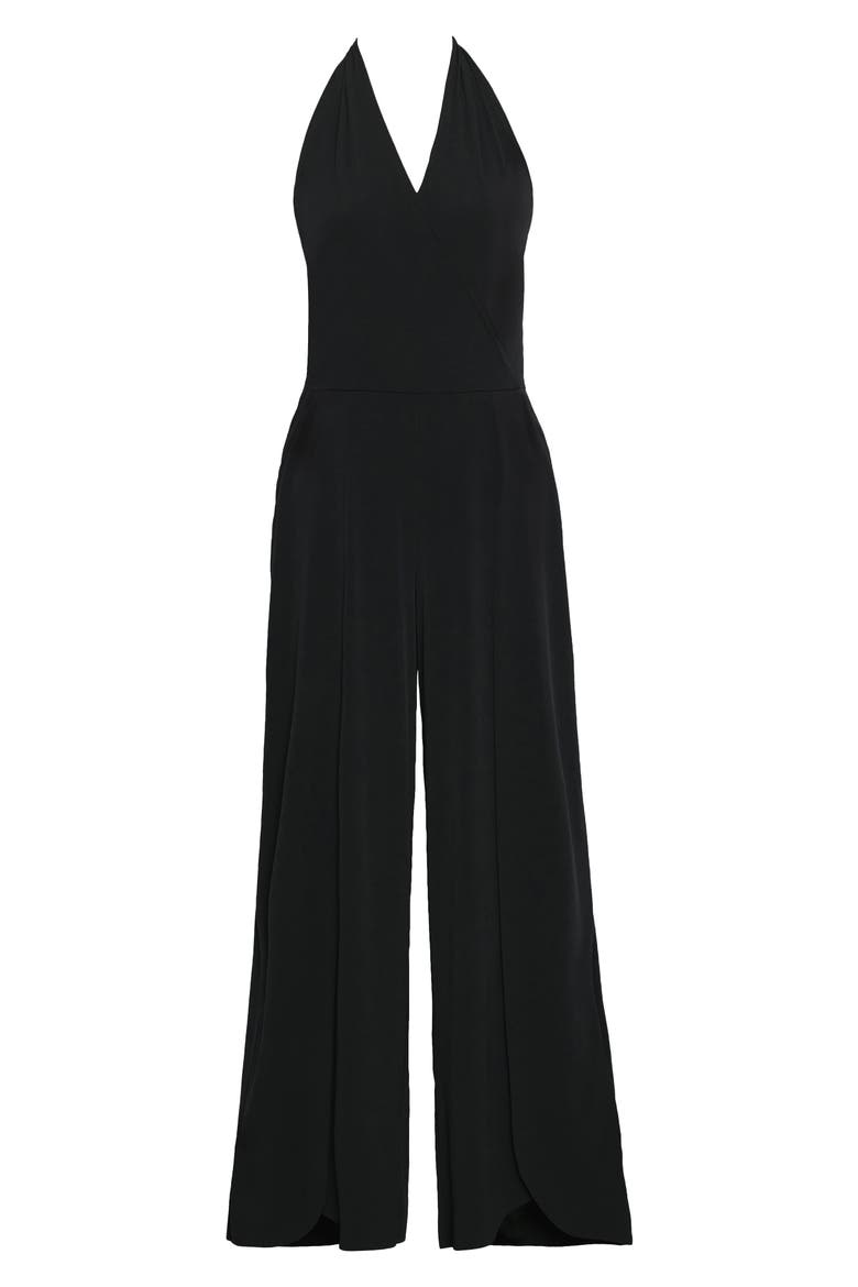 Halter Cover-Up Jumpsuit, Alternate, color, BLACK