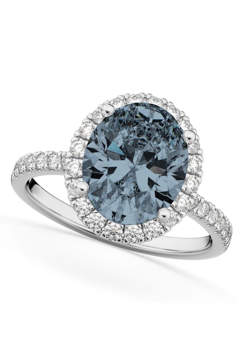 Oval Cut Halo Gray Spinel & Diamond Engagement Ring 14K, Main, color, 3.31ctWhite Gold