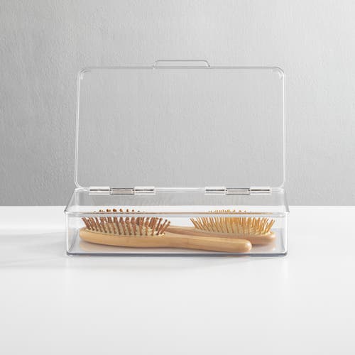 Mdesign Plastic Bath Stacking Storage Organizer Box, Hinged Lid, 8 Pack In Transparent