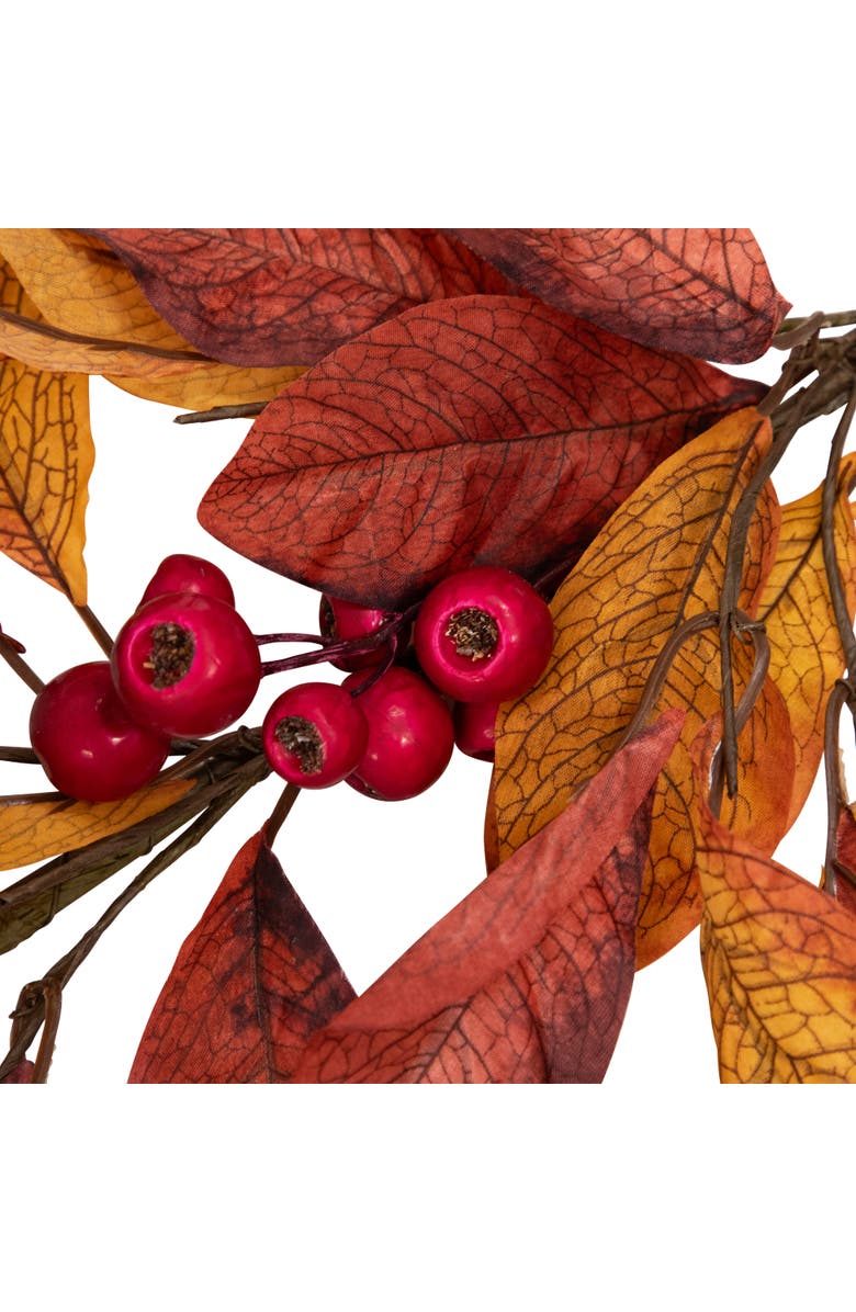 Northlight Autumn Magnolia Leaves and Mixed Berries Artificial Fall Harvest Garland - 5' x 8", Alternate, color, Red