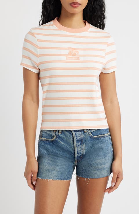 Stripe Embroidered Fitted T-Shirt
