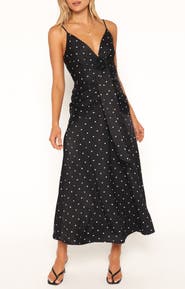 Petal & Pup Eluna Ruched Plunge Neck Polka Dot Midi Dress