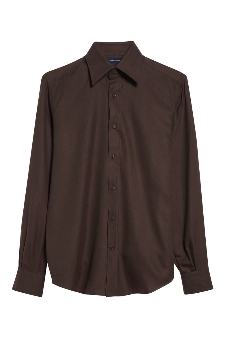 Lecce Point Collar Flannel Button-Up Shirt, Alternate, color, 260C - DARK BROWN